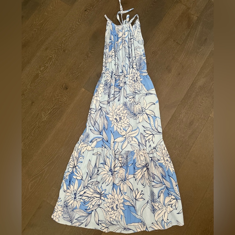 Halston Sky Blue and White Floral Maxi Dress size XS